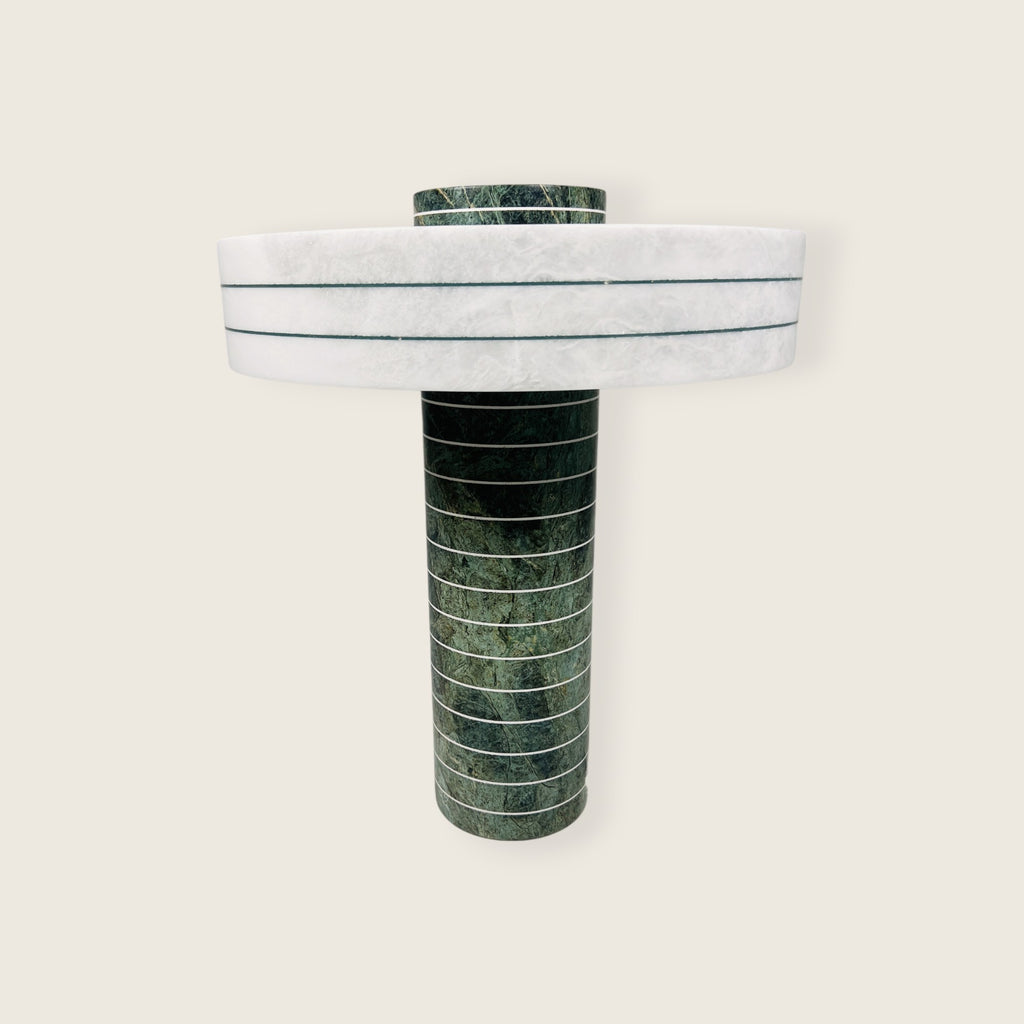 Green and White Pinstriped Marble Table Lamp