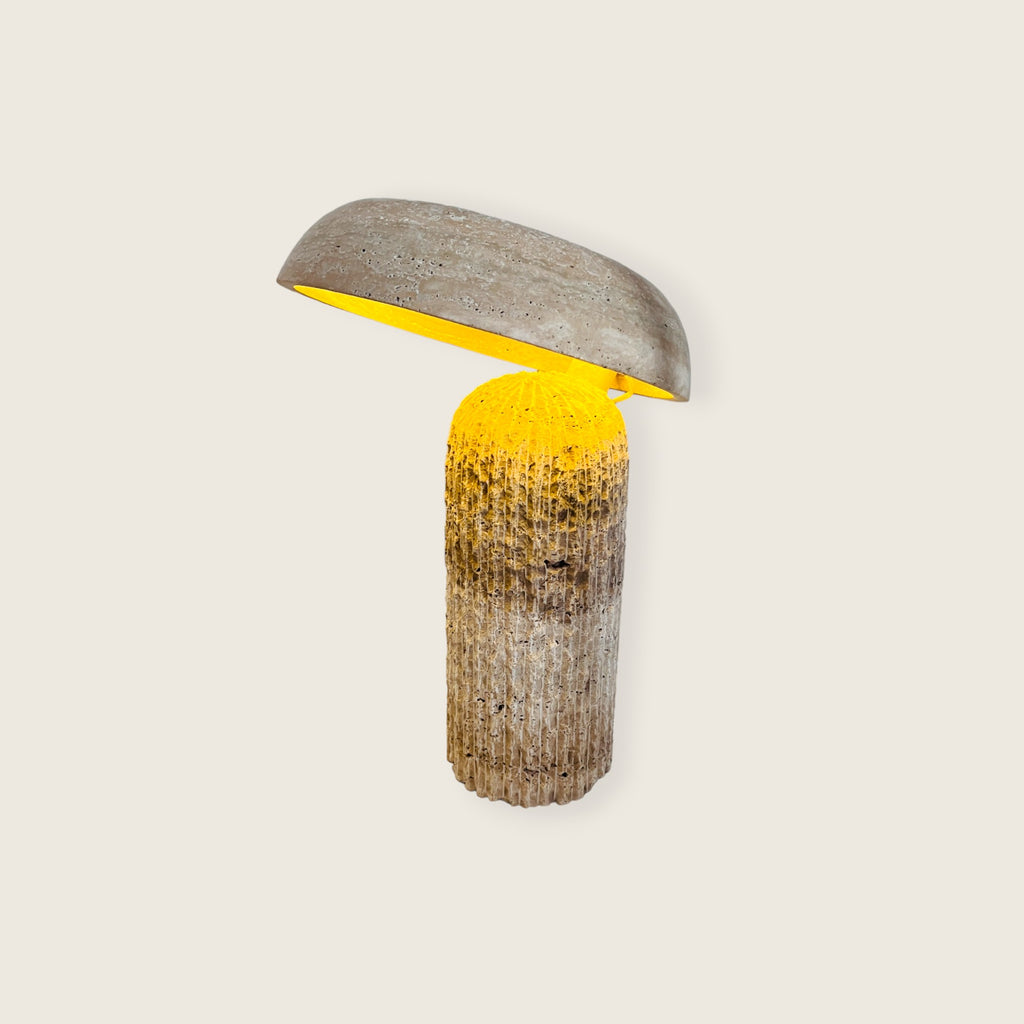 Tilted Mushroom Travertine Lamp