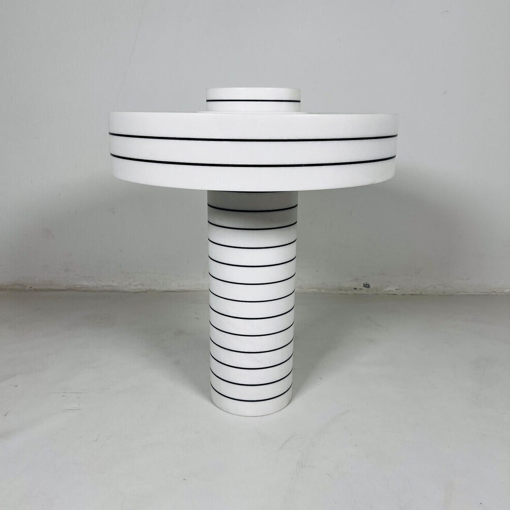 White & Black Pinstripe Table Lamp