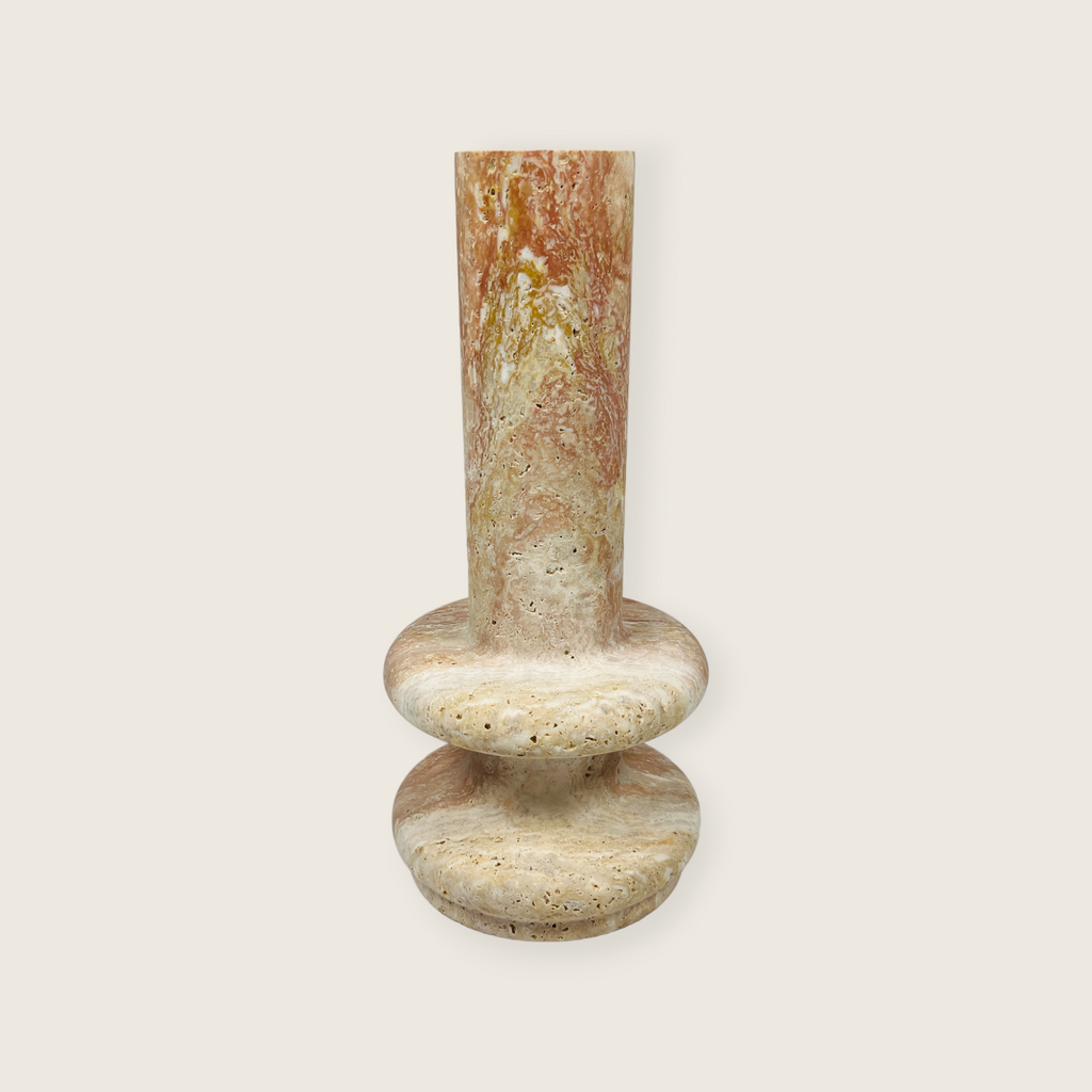 Red And Beige Ringed Bottom Travertine Table Lamp