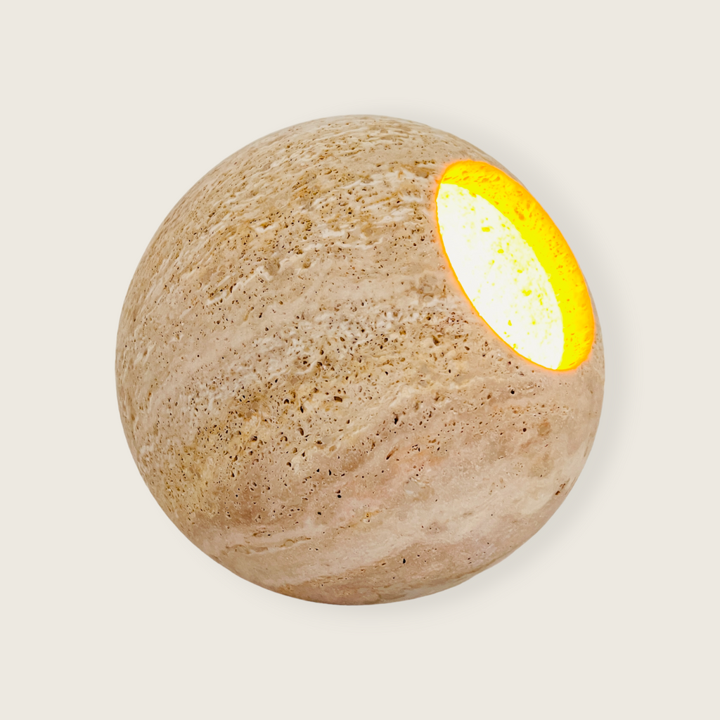 Spherical Beige Travertine Table Lamp