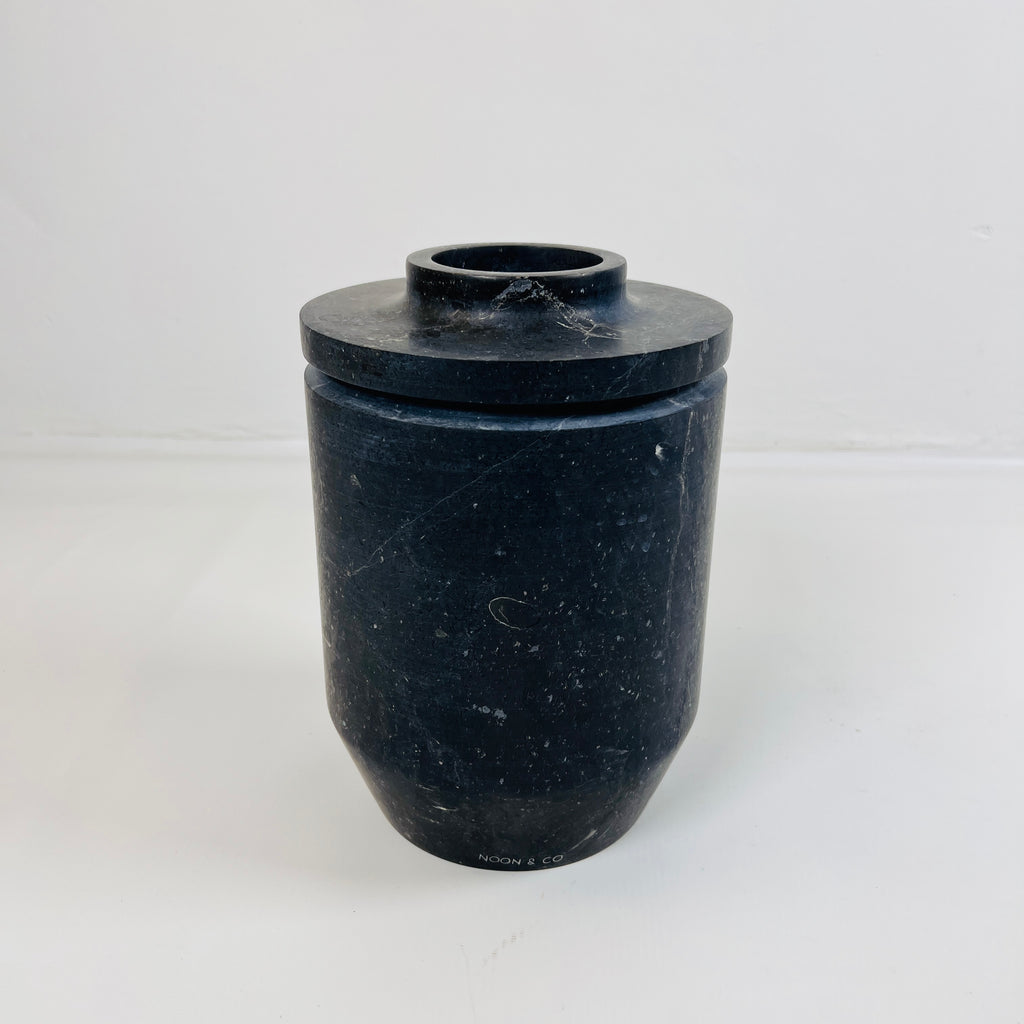 Ringed Wide Bottom Black Travertine Vase (Large)