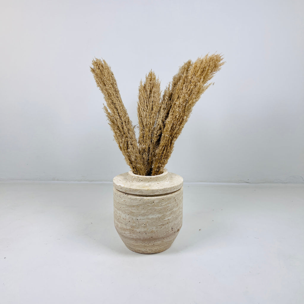 Ringed Wide Bottom Travertine Vase (Large)