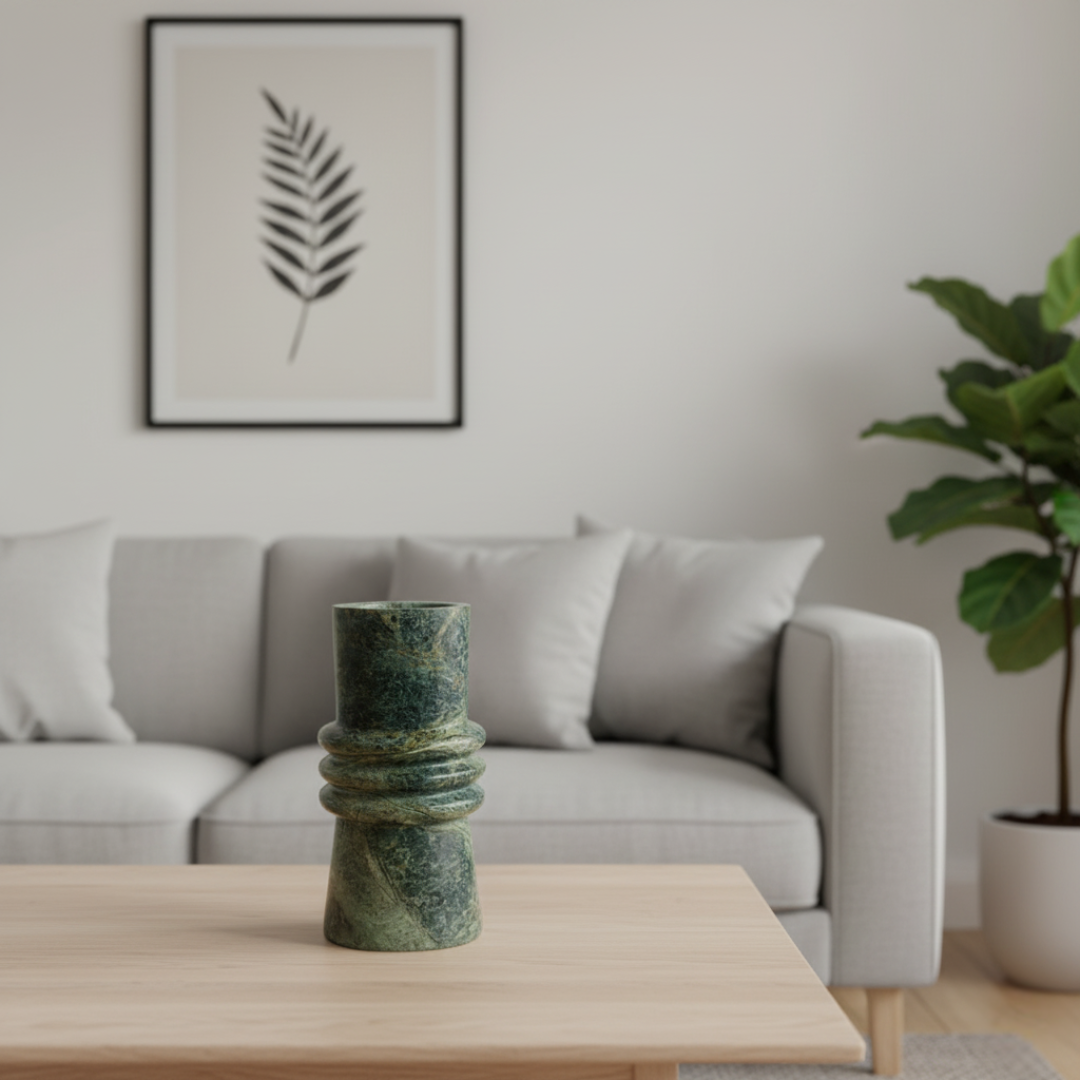 Ringed Marble Vase - Green