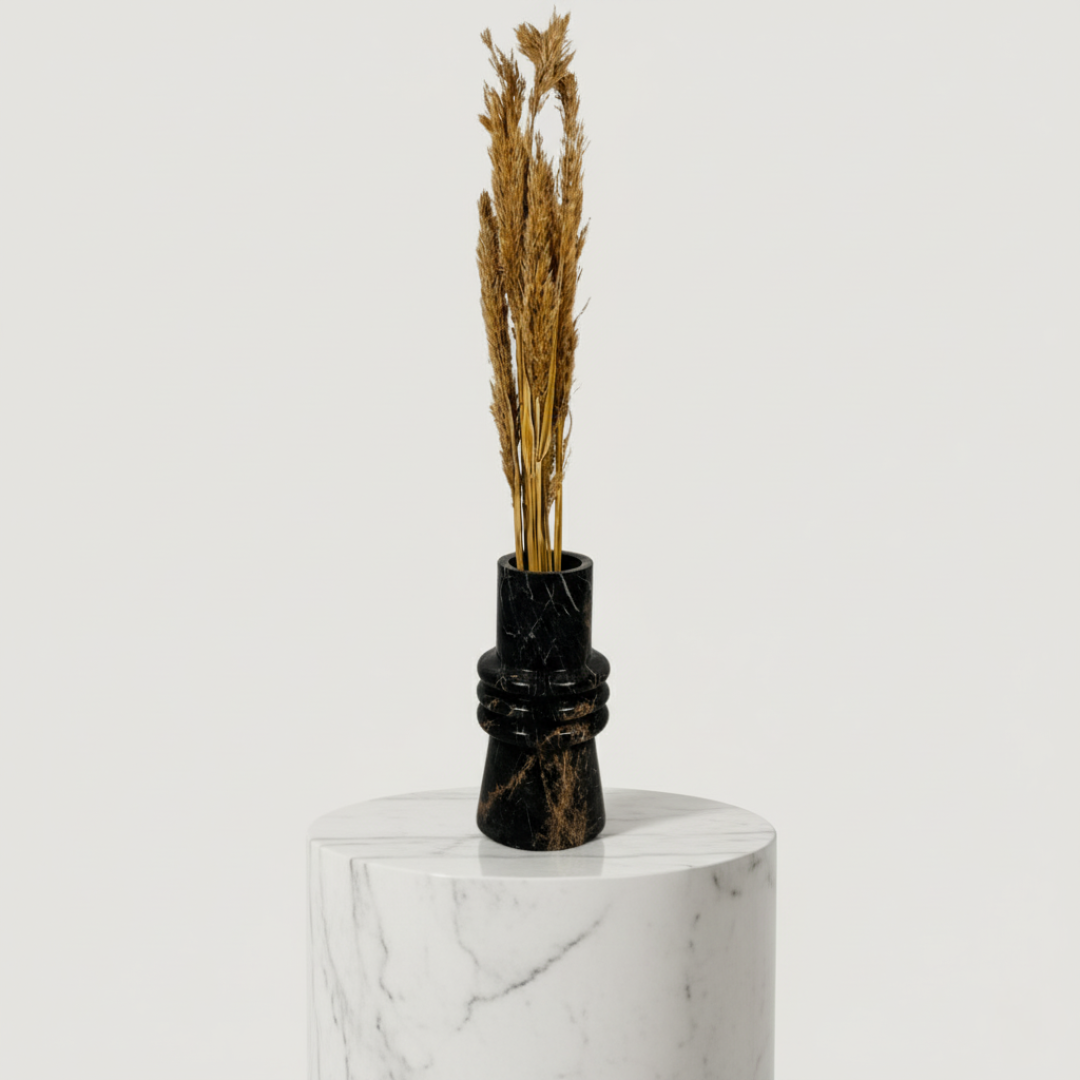 Ringed Marble Vase - Black
