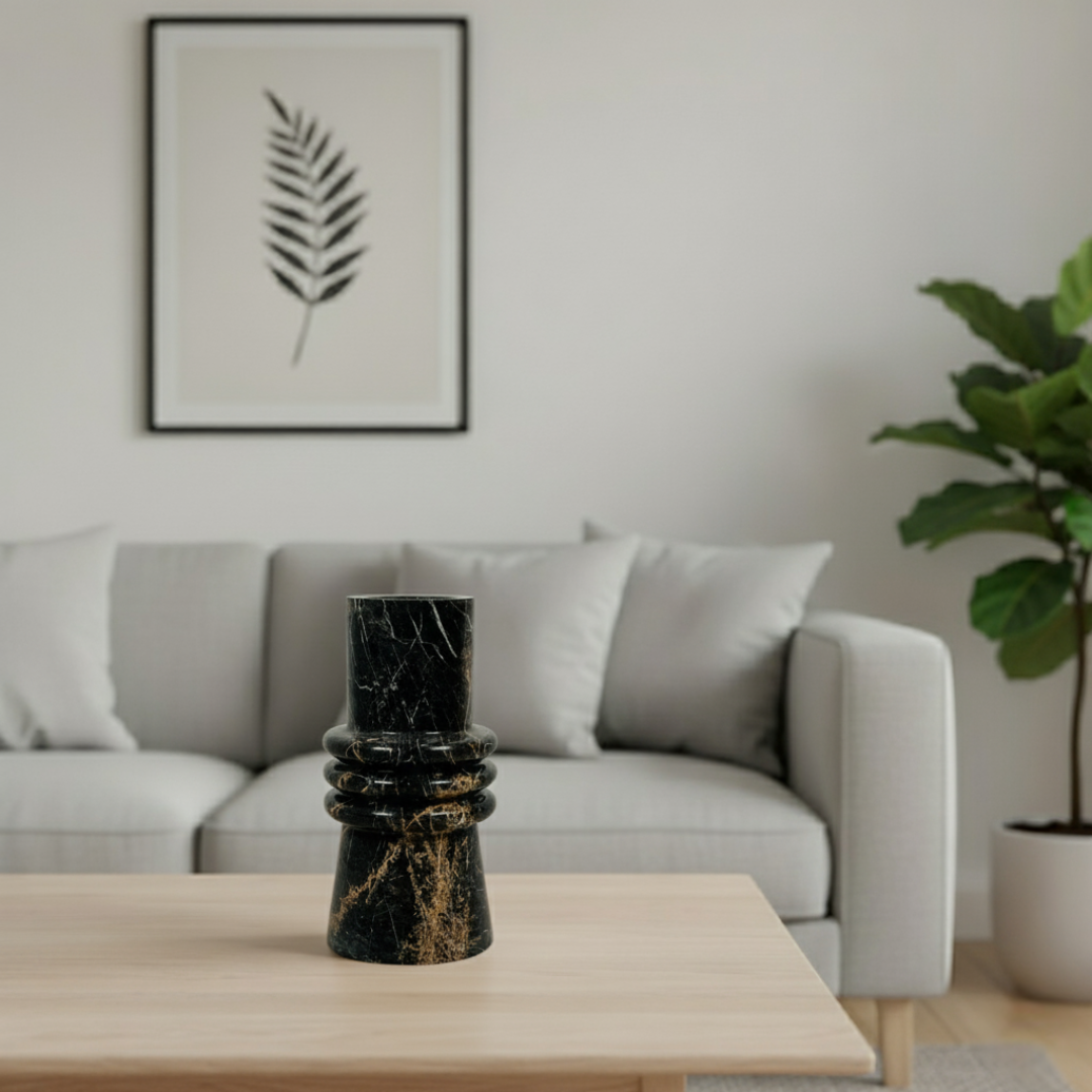 Ringed Marble Vase - Black