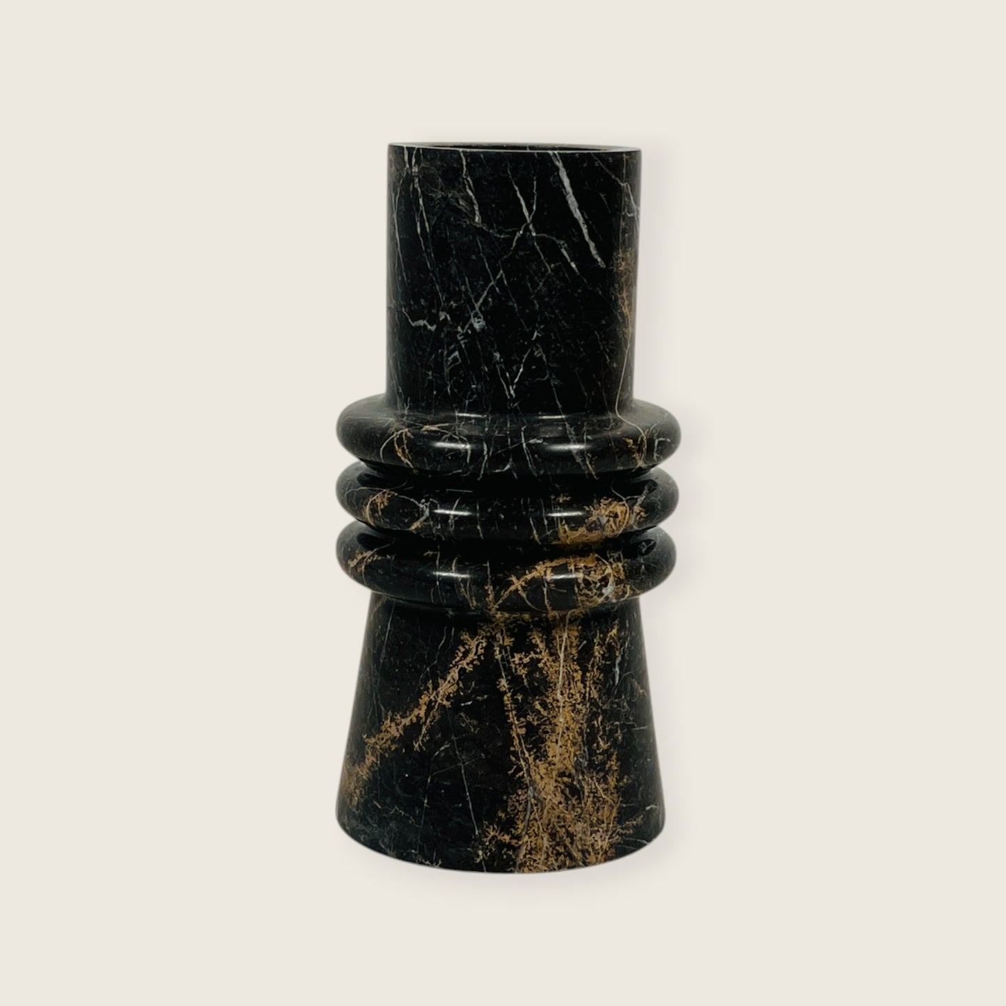 Ringed Marble Vase - Black
