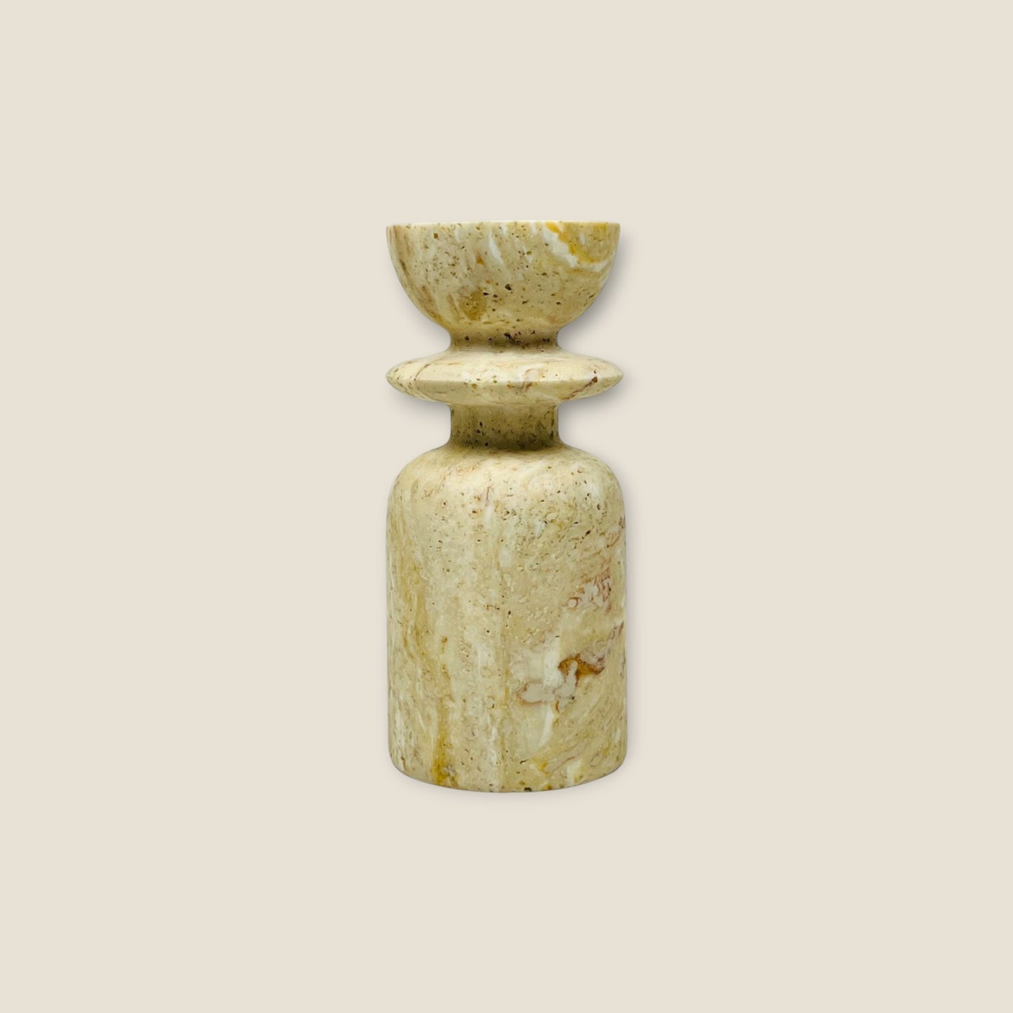 Collared Candle Stand  - Travertine