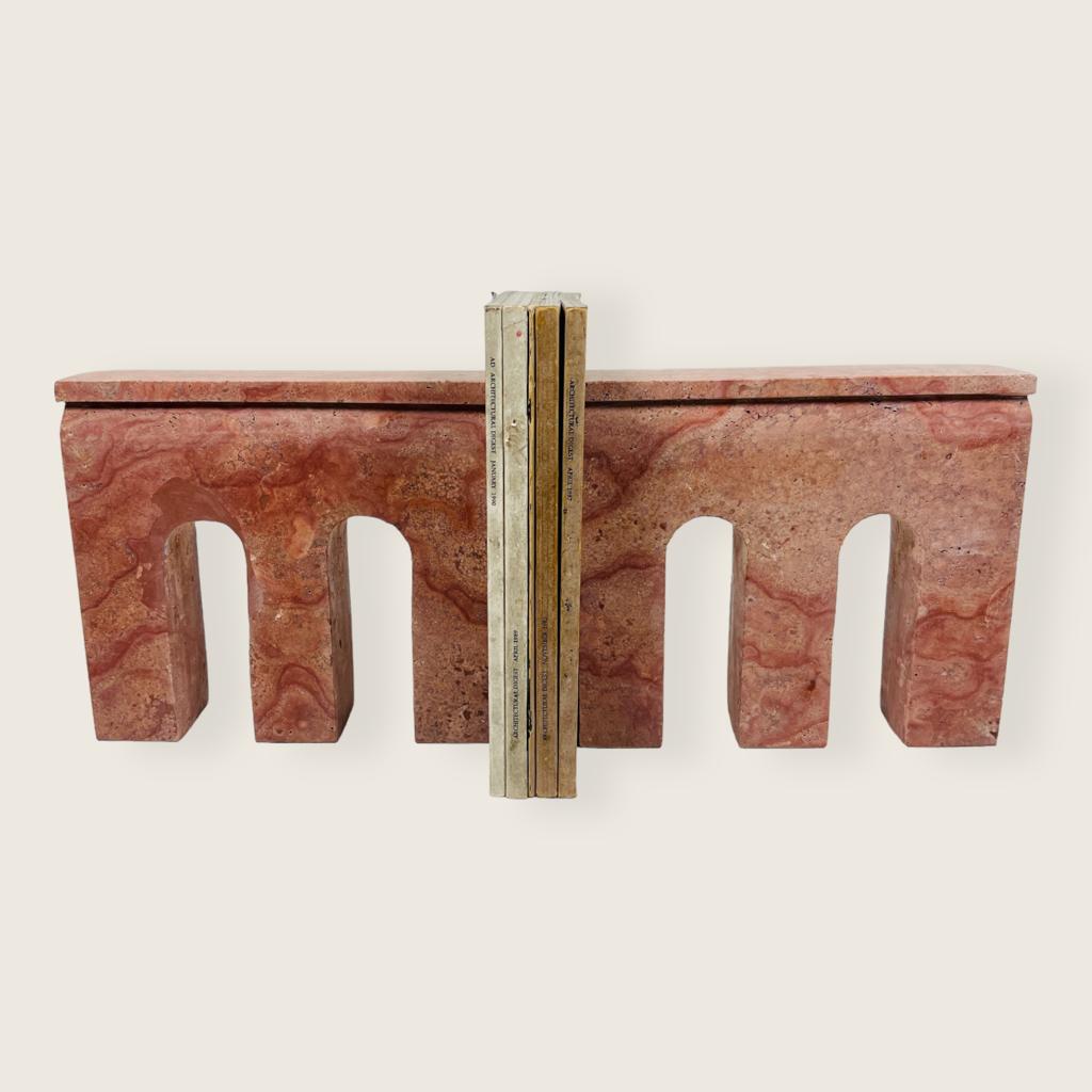 Handmade Red Travertine Bookend Pair