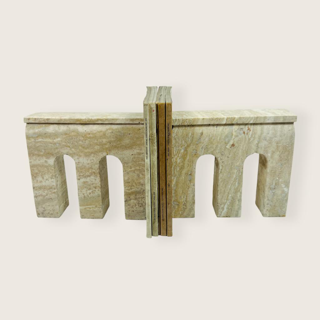 Handmade Travertine Grazed Bookend Pair