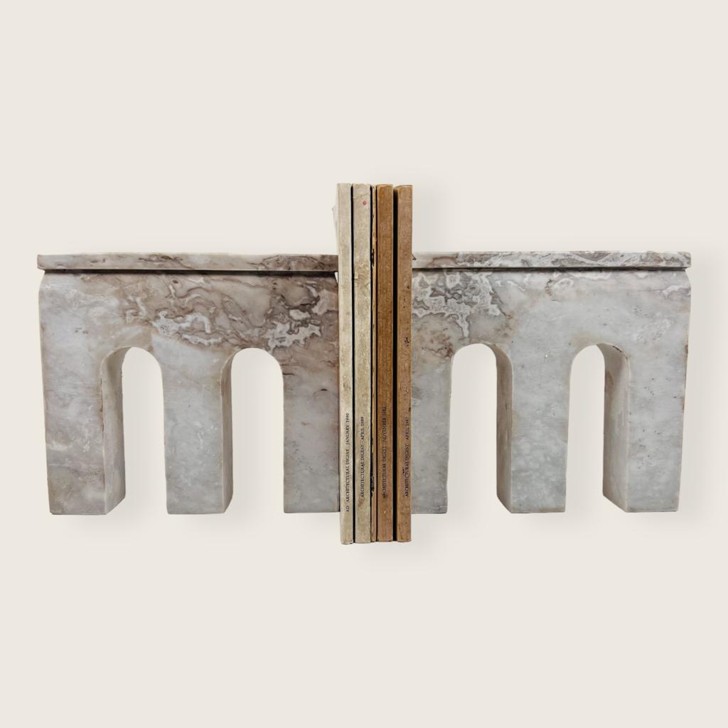 Handmade Travertine Marked Bookend Pair