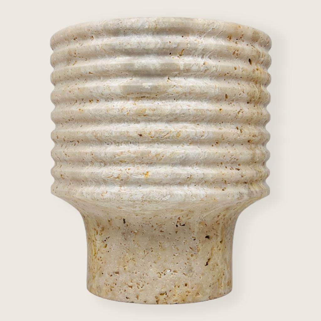 Stacked Ringed Travertine Vase (Small)