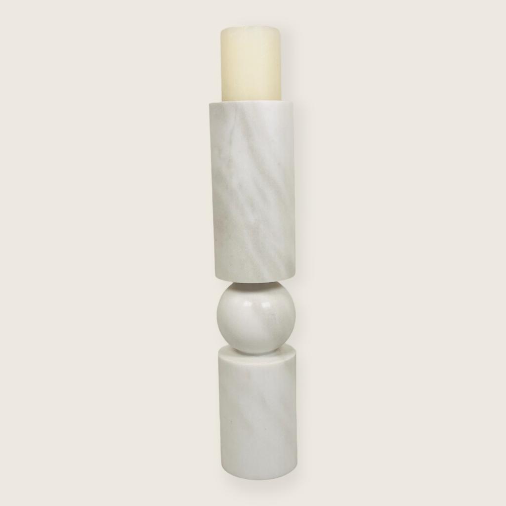 Ball Bulged Grey Marble Candle Stand (Medium)