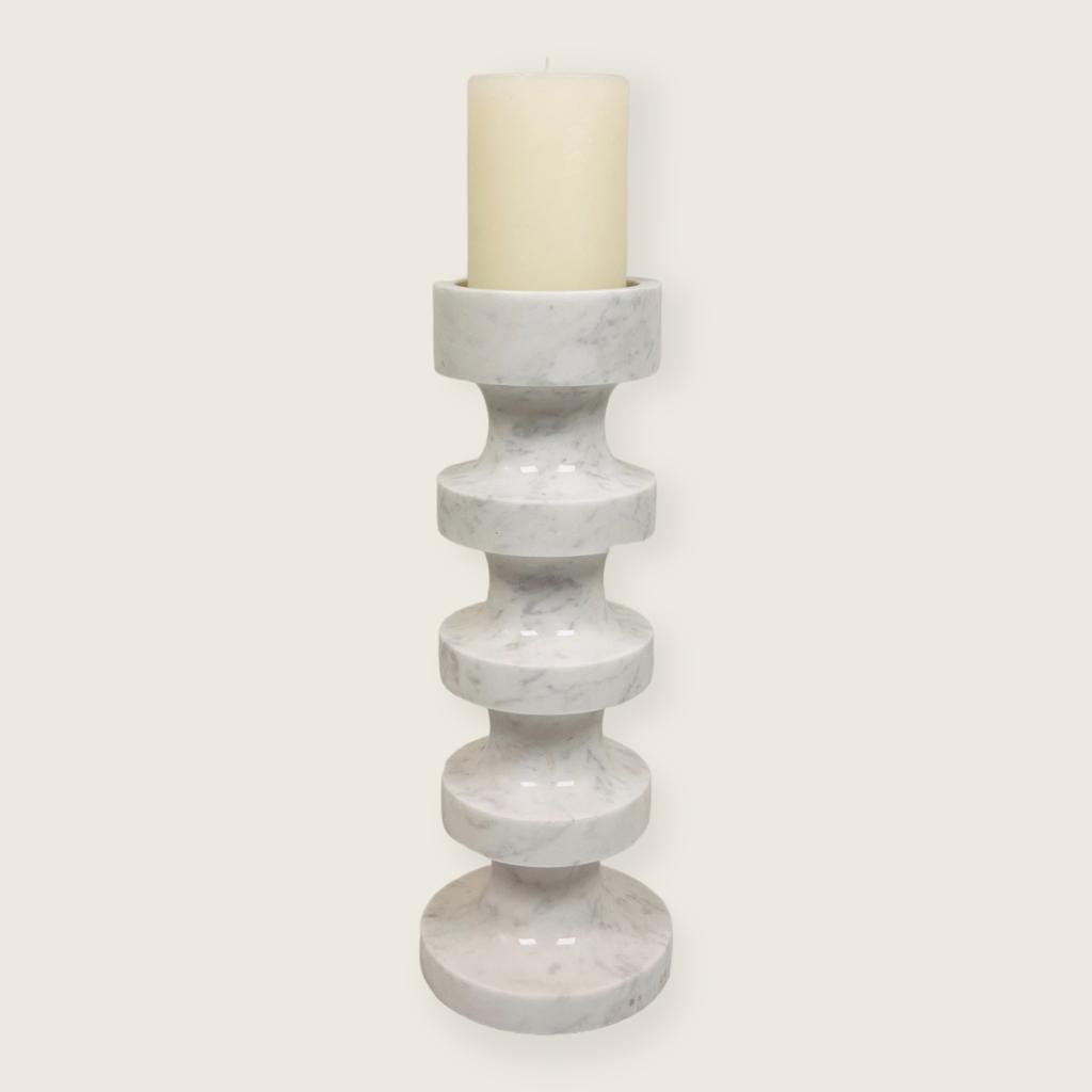 Stacked Disc Grey Marble Candle Stand (Medium)