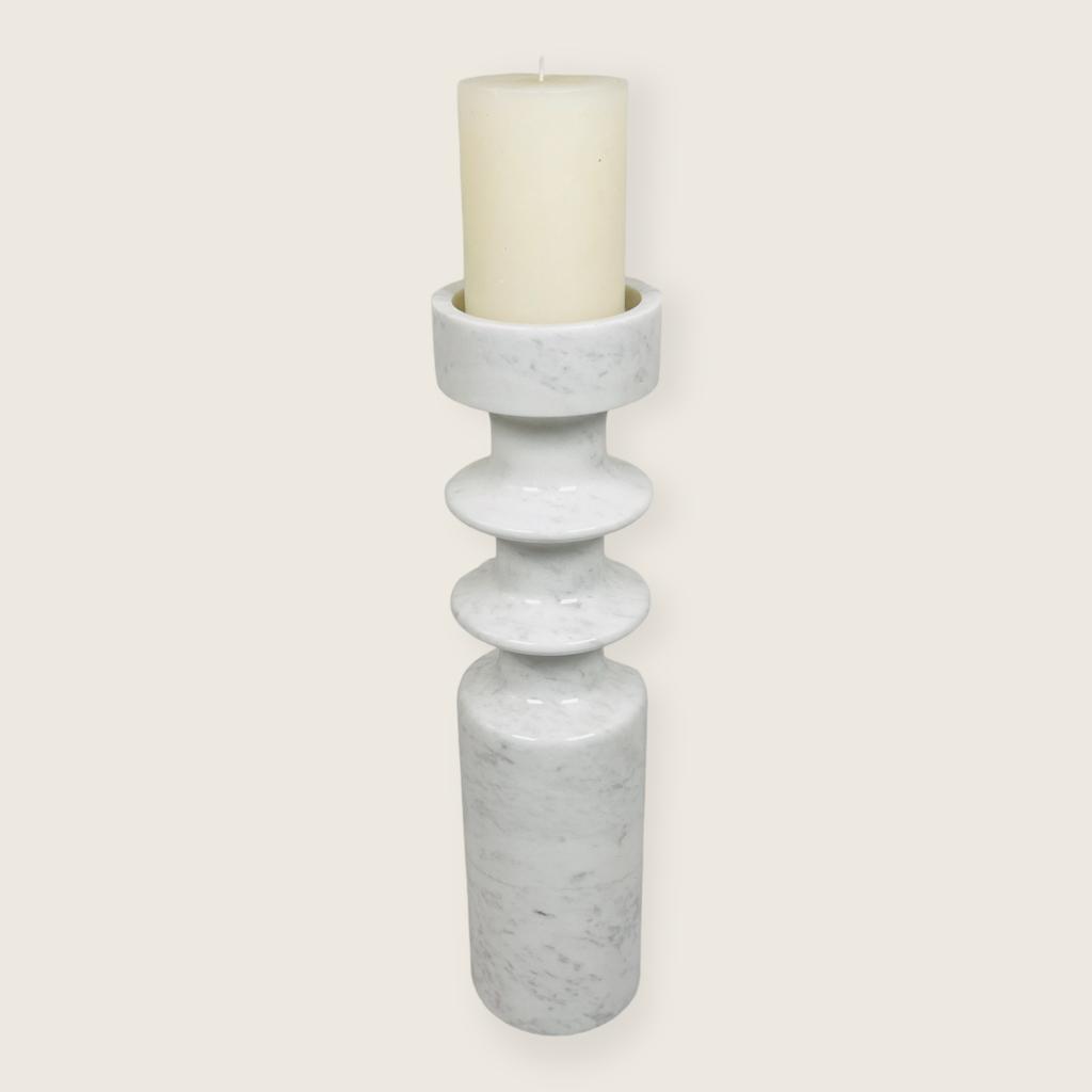 Dual Ringed Candle Stand - White & Gray