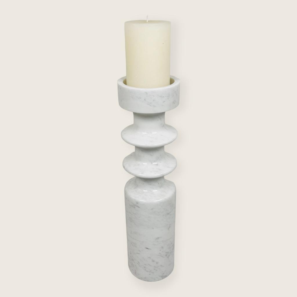 Bulged Disc Grey Marble Candle Stand