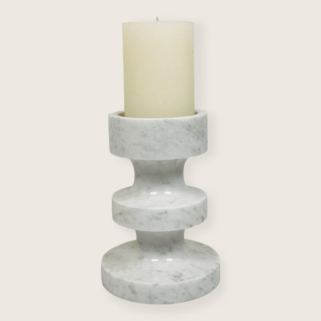 Stacked Disc Grey Marble Candle Stand (Small)