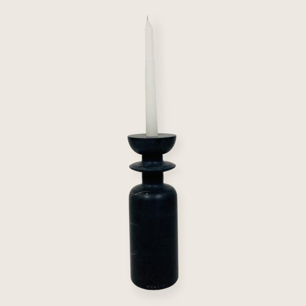 Ringed Bottle Black Marble Candle Stand