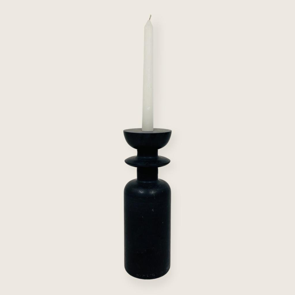 Ringed Bottle Black Marble Candle Stand