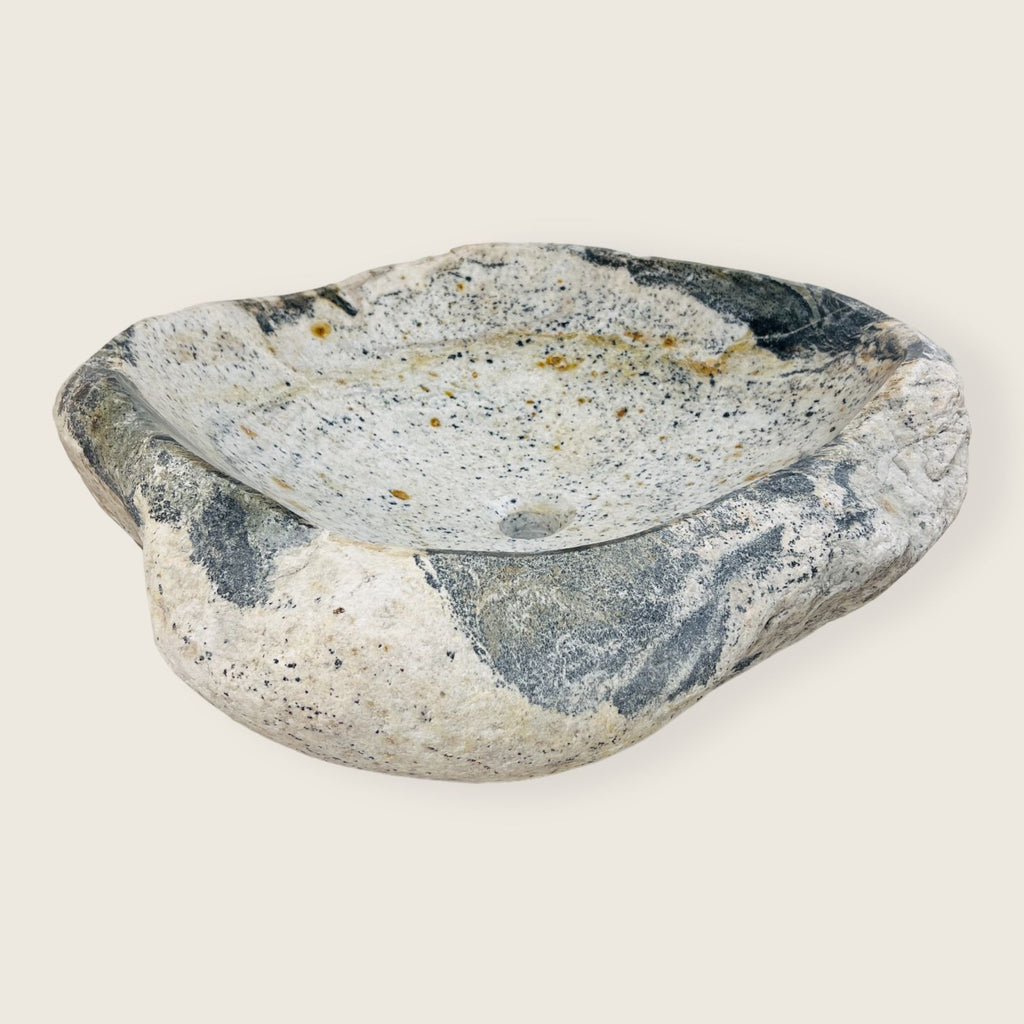 White Marked Honey Speckled River Stone Sink