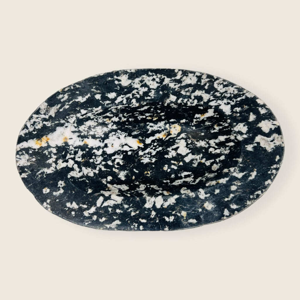 River Stone Deep Black Mustard Specked Soap Dish