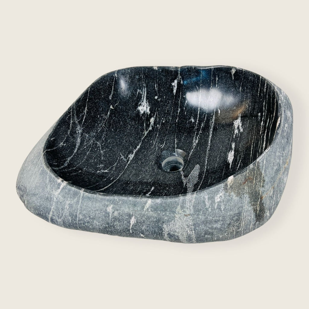 Deep Black Lined River Stone Sink