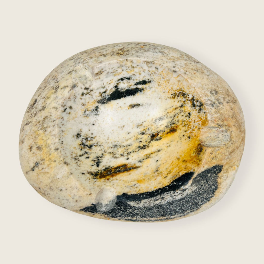 River Stone Eggshell Amber Marked Ash Tray