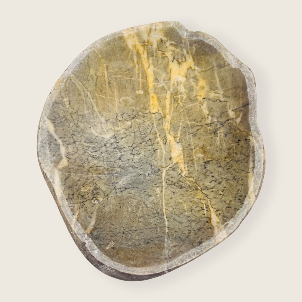 Golden Streaked River Stone Bowl