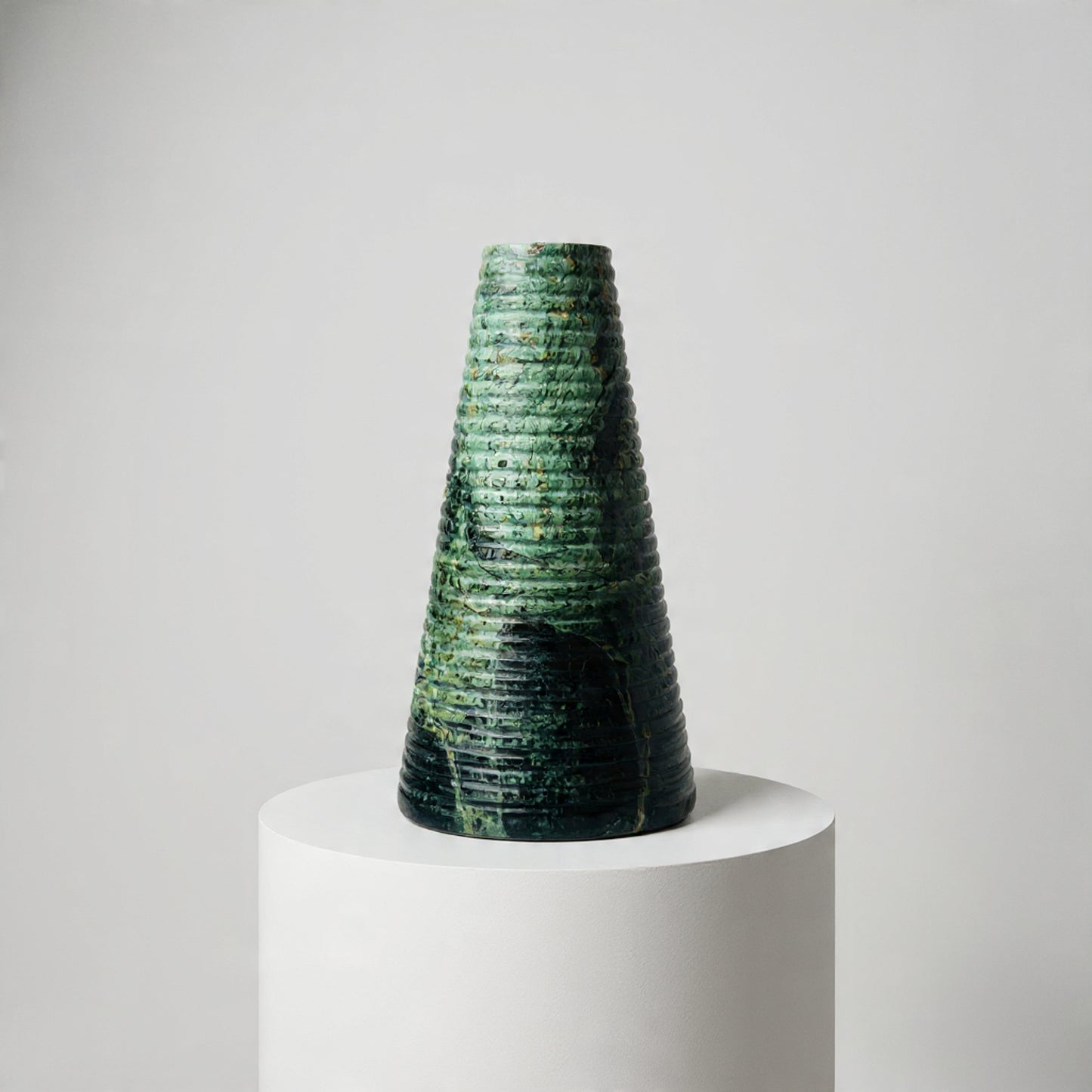 Grooved Marble Vase - Green