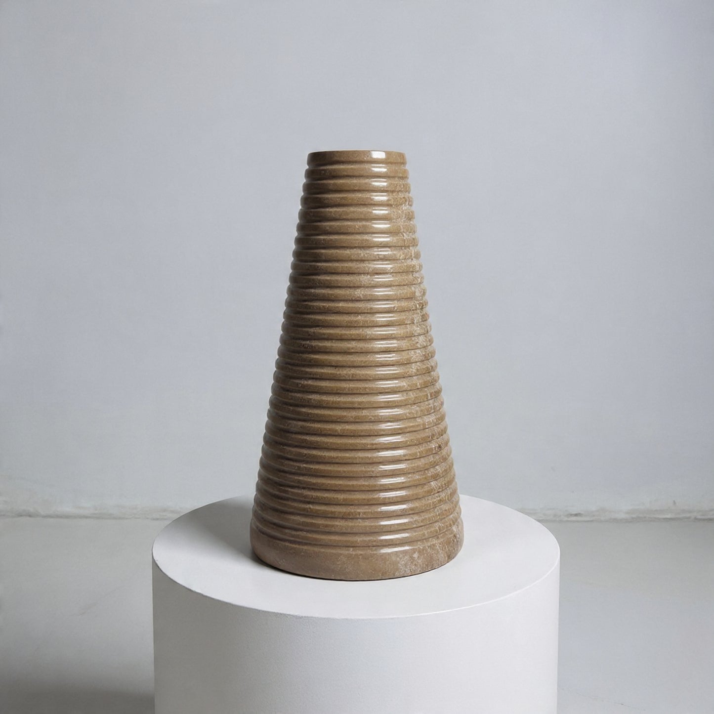Grooved Marble Vase - Beige