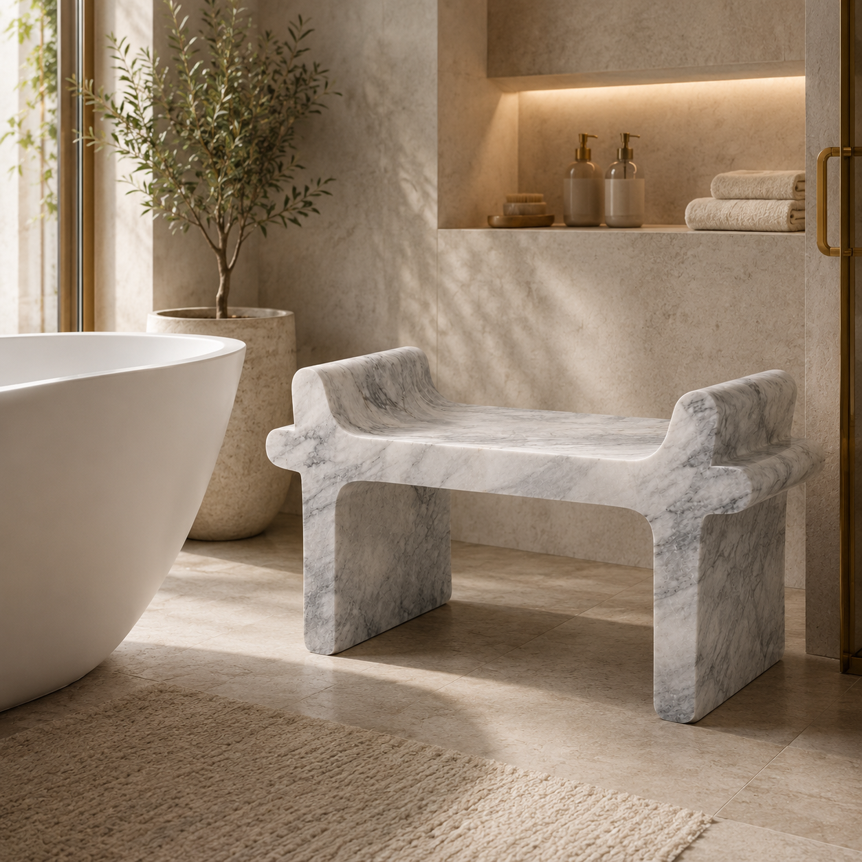 Sable Sculpt Bench - White & Gray
