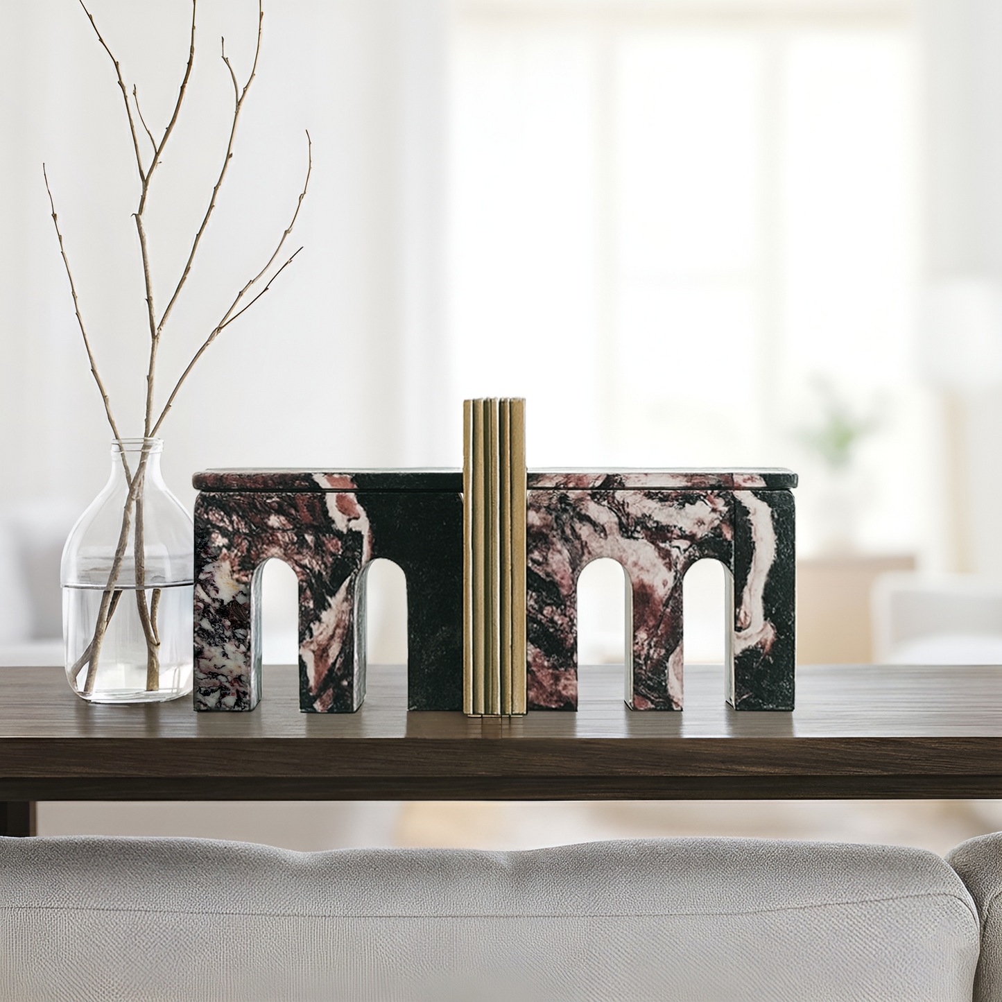 Bridge Bookends Pair - Red & White