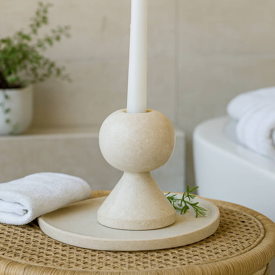 Knob Candle Stand - Travertine