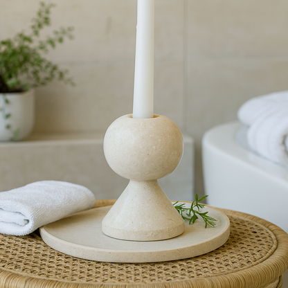 Knob Candle Stand - Travertine