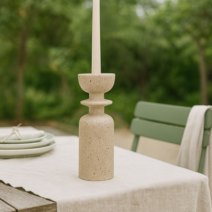 Collared Candle Stand - Travertine