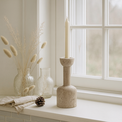 Stemmed Cup Candle Stand - Travertine