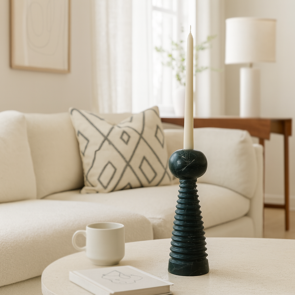 Striated Bobble Candle Stand - Black