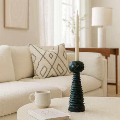 Striated Bobble Candle Stand - Black