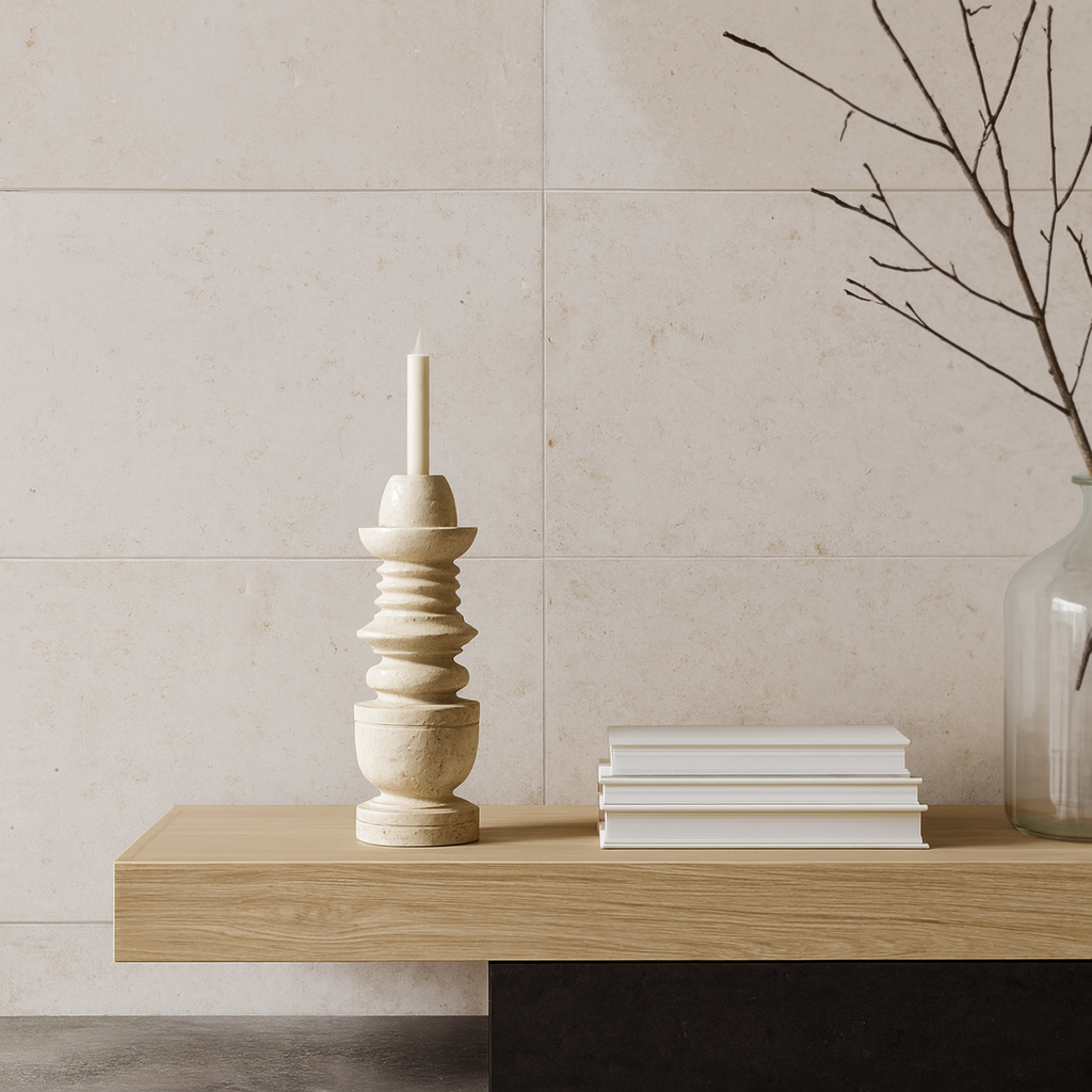 Cairn Candle Stand - Travertine
