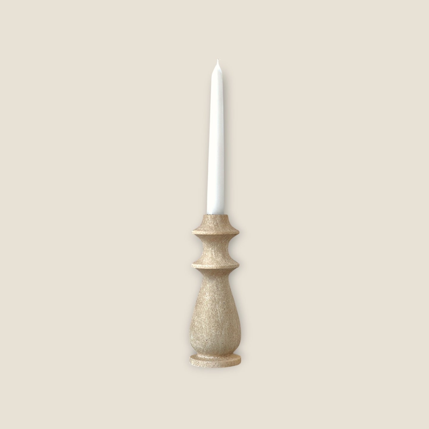 Ringed Bulb Candle Stand - Travertine