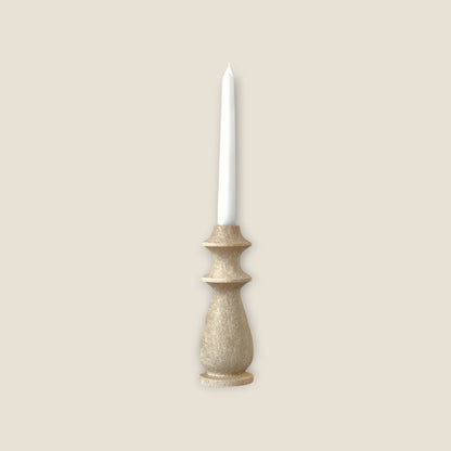 Ringed Bulb Candle Stand - Travertine