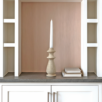 Ringed Bulb Candle Stand - Travertine