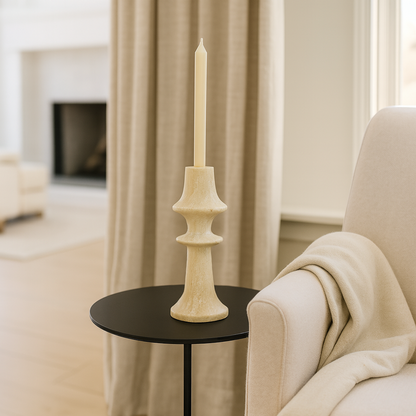 Ringed Mushrom Candle Stand - Travertine