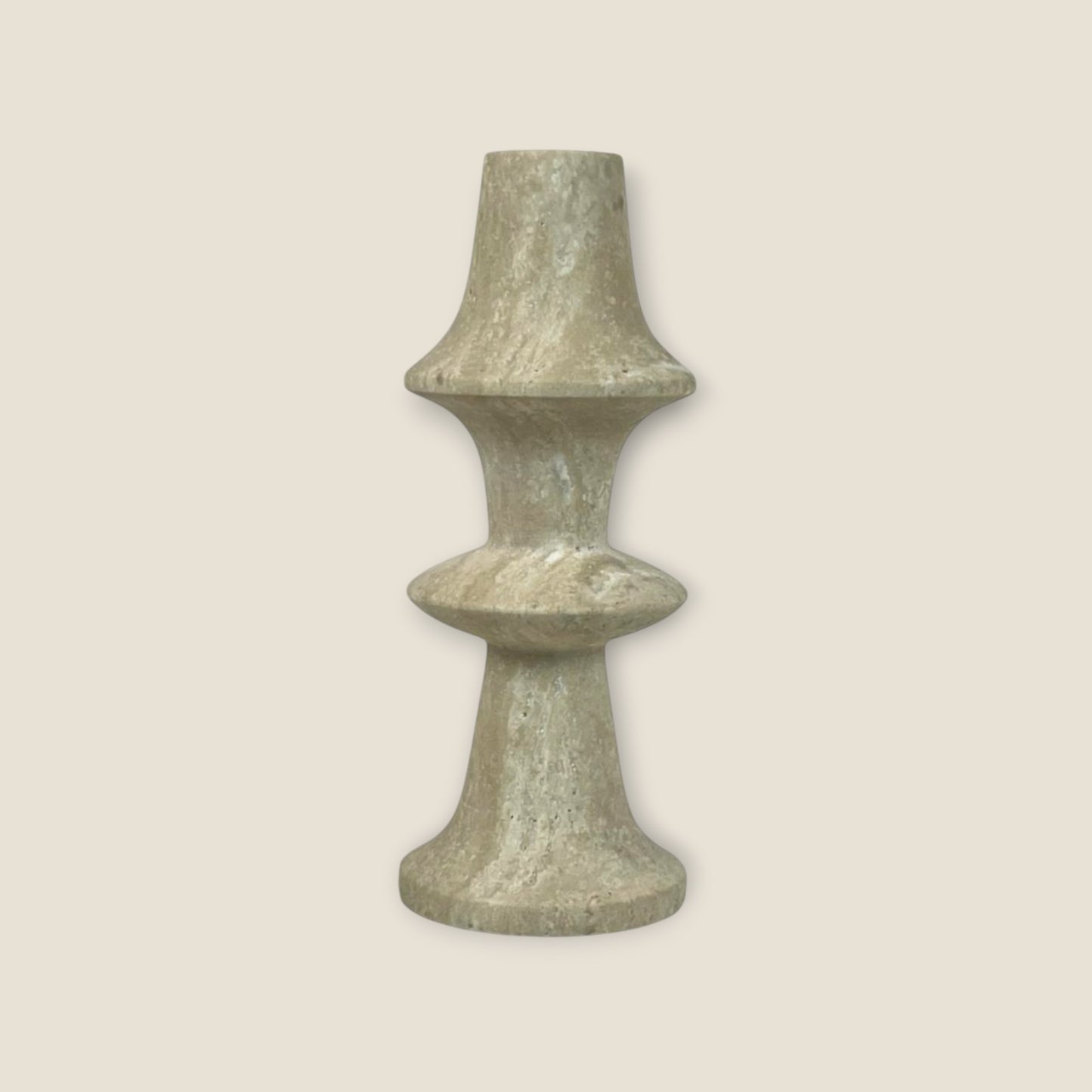 Ringed Mushrom Candle Stand - Travertine