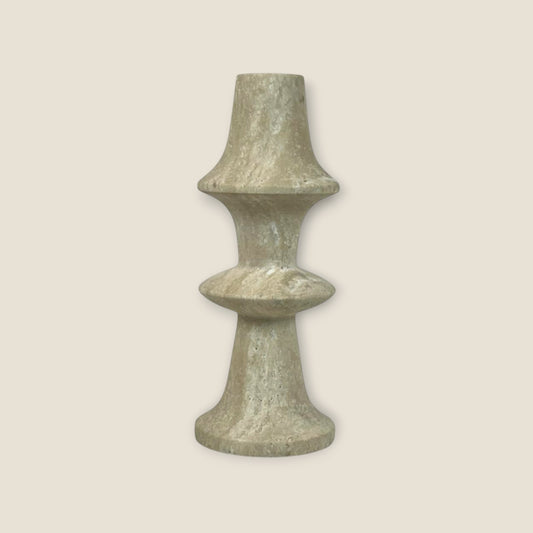 Ringed Mushrom Candle Stand - Travertine
