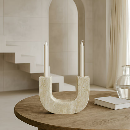 U-Shape Candle Stand - Travertine