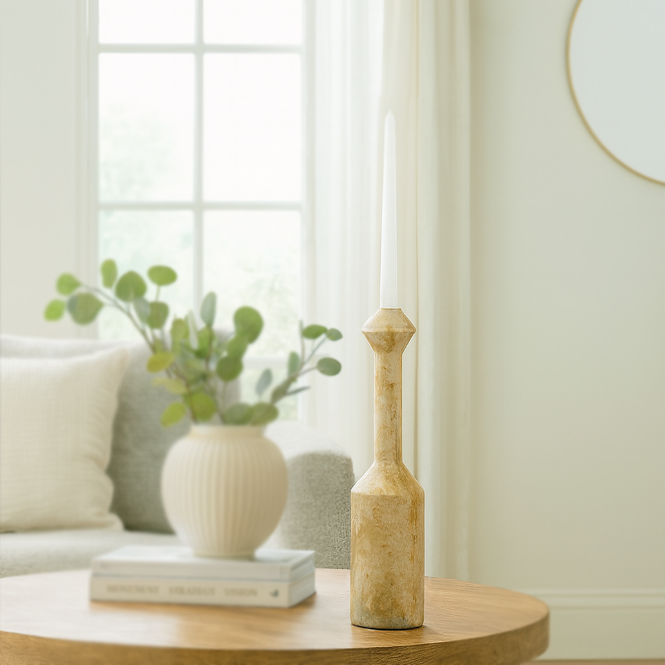 Pommel-Top Candle Stand - Travertine