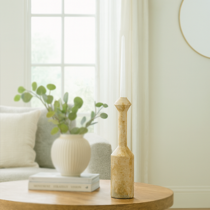 Pommel-Top Candle Stand - Travertine