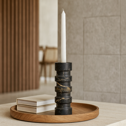 Banded Cylindrical Candle Stand - Black