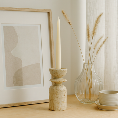 Collared Candle Stand  - Travertine